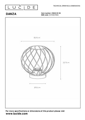 Lucide DANZA - Tafellamp - Ø 25 cm - 1xE27 - Zwart