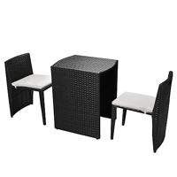 VidaXL 3-delige bistroset met kussens poly rattan zwart - thumbnail