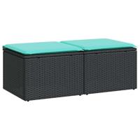 2-delige Loungeset met kussens poly rattan acacia zwart - thumbnail