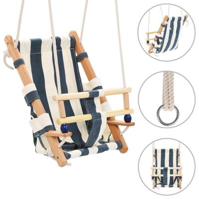 VidaXL Babyschommel met veiligheidsgordel katoen hout blauw VidaXL Babyschommel met veiligheidsgordel katoen hout blauw