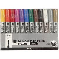 Creativ Company Glas- & porseleinstiften, lijndikte 1-2 mm, semi-dekkend, diverse kleuren, 12 stuk/ 1 doos - thumbnail