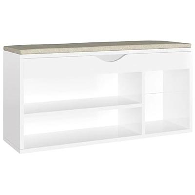 VidaXL Schoenenbank met kussen 104x30x49 cm bewerkt hout hoogglans wit