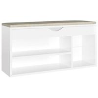 VidaXL Schoenenbank met kussen 104x30x49 cm bewerkt hout hoogglans wit - thumbnail