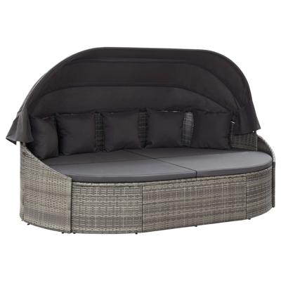Loungebed met luifel poly rattan grijs