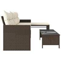 Tuinbank met tafel en kussens L-vormig poly rattan bruin - thumbnail