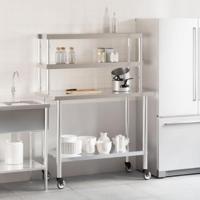 VidaXL Keukenwerktafel met bovenschap 110x55x150 cm roestvrij staal - thumbnail