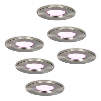 Set van 6 Venezia Smart inbouwspots - IP65 waterdicht - 6 Watt 450 lumen - Wifi + Bluetooth - RGBWW - Google Home, Amazon Alexa en Siri - RVS - Badkamer, binnen en buiten