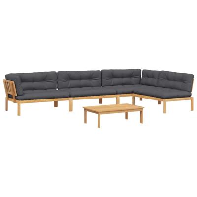 5-delige Loungeset pallet met kussens massief acaciahout