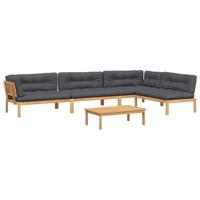 5-delige Loungeset pallet met kussens massief acaciahout - thumbnail