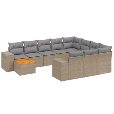 11-delige Tuinset met kussens poly rattan beige