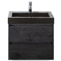 Dante Badmeubelset 60 cm - Black Oak - Wastafel Hardsteen Wit Lucca - thumbnail
