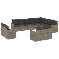 12-delige Loungeset met kussens poly rattan grijs - thumbnail