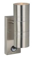 Lucide ARNE-LED IR - Wandspot / Wandlamp Binnen/Buiten - Ø 6,3 cm - LED - GU10 - 2x5W 2700K - IP44 - Beweging & dag/nacht sensor - Mat chroom - thumbnail