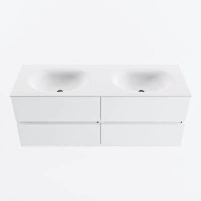 MONDIAZ VICA 130cm badmeubel onderkast Talc 4 lades. Wastafel MOON dubbel zonder kraangat, kleur Talc.