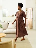 Lange jurk tot halverwege de kuit voor zwangerschap chocoladebruin - thumbnail