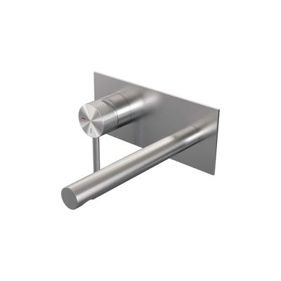 Brauer Brushed Carving Inbouw Wastafelmengkraan met Rechte Uitloop en Afdekplaat Model A2 RVS Geborsteld PVD