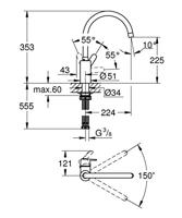 Grohe QuickFix Get keukenmengkraan met hoge uitloop chroom - thumbnail