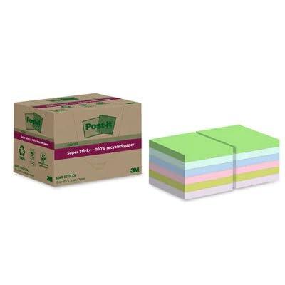 Post-it Super Sticky Notes Recycled, 70 vel, ft 76 x 76 mm, assorti, pak van 12 blokken Post-it Super Sticky Notes Recycled, 70 vel, ft 76 x 76 mm, assorti, pak van 12 blokken