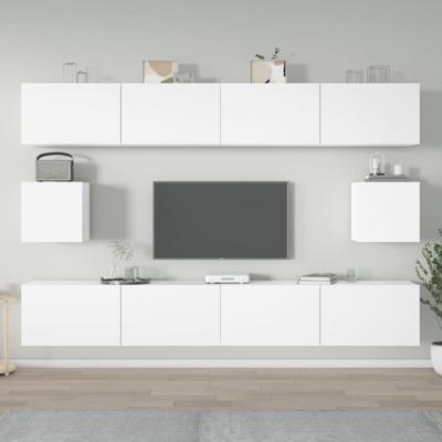 6-delige Tv-meubelset bewerkt hout wit - thumbnail