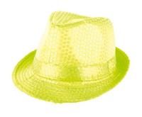 Gangsterhoed pailletten neon geel - thumbnail