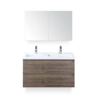 Vogue Badmeubelset 100 cm - Greeplijst in kleur - Tabacco - Keramische Wastafel Wit 2 kraangaten - met Spiegelkast - thumbnail