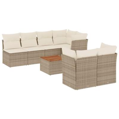 8-delige Loungeset met kussens poly rattan beige