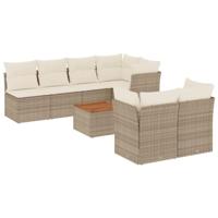 8-delige Loungeset met kussens poly rattan beige - thumbnail