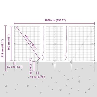 VidaXL Hek met paal grijs 1,6 x 10 m staal en pvc