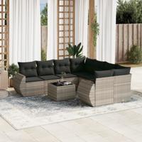 9-delige Loungeset met kussens poly rattan lichtgrijs - thumbnail