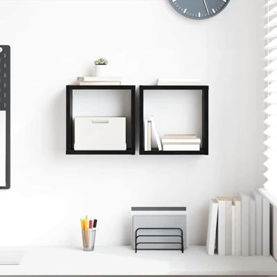 Wandschappen met plank Wandgemonteerd Zwart Eiken Bewerkt hout