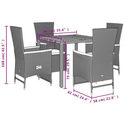 5-delige Tuinset met kussens poly rattan zwart - thumbnail