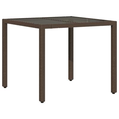 Tuintafel met glazen blad 90x90x75 cm poly rattan bruin - thumbnail