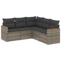 5-delige Loungeset met kussens poly rattan grijs - thumbnail