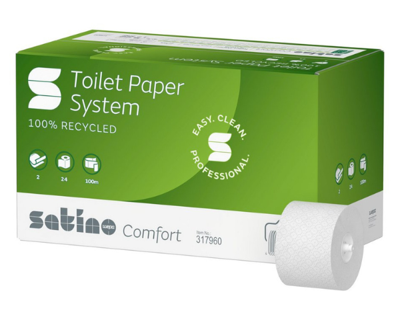 Toiletpapier Satino JT3 Comfort systeemrol 2-laags 100m wit 317960 Toiletpapier Satino JT3 Comfort systeemrol 2-laags 100m wit 317960