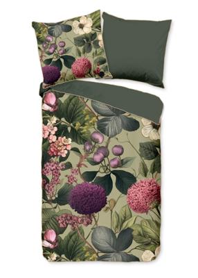 Descanso Dekbedovertrek "bloemen & bladeren" - Groen - (155x220 cm) - Katoen Satijn