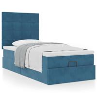 Ottoman bed met matrassen 90x190cm fluweel donkerblauw - thumbnail