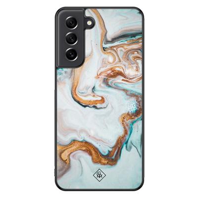 Samsung Galaxy S21 FE hoesje - Marmer blauw goud Samsung Galaxy S21 FE hoesje - Marmer blauw goud