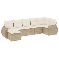 7-delige Loungeset met kussens poly rattan beige - thumbnail