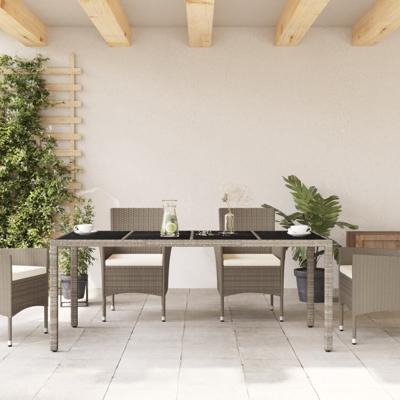 Tuintafel met glazen blad 190x90x75 cm poly rattan lichtgrijs - thumbnail