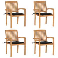 Tuinstoelen stapelbaar 4 st met kussens massief teakhout - thumbnail