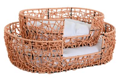 Home ESPRIT Huisdierenbed, wit, lichtbruin, metaal, polyrotan, 50 x 35 x 14 cm (2 stuks)
