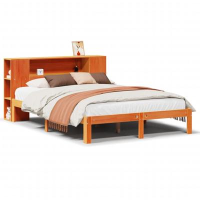 Bed met boekenkast zonder matras grenenhout wasbruin 135x190 cm