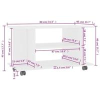 Tv-meubel met wieltjes 80x40x45 cm bewerkt hout wit - thumbnail