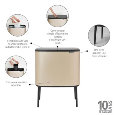 Brabantia Bo Touch Bin Afvalemmer 33 Liter (3x11 Liter) CrÃ¨me
