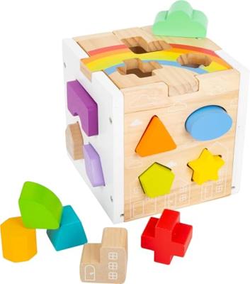 Small Foot - houten vormenstoof kubus regenboog,