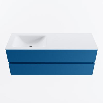 MONDIAZ VICA 130cm badmeubel onderkast Jeans 2 lades. Wastafel CLOUD links zonder kraangat, kleur Talc.