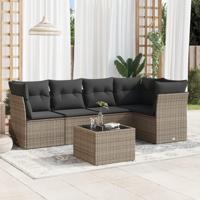 6-delige Loungeset met kussens poly rattan grijs - thumbnail