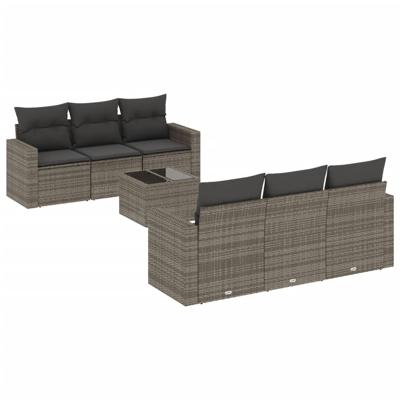 7-delige Loungeset met kussens poly rattan grijs