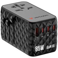 Verbatim GaN Universele reisadapter met geïntegreerde USB-C-kabel, 85 W, stekkeradapter met 1 USB‑A & 3 USB-C-poorten, snellader voor laptop, mobiele telefoon, camera, wereldwijd inzetbaar, 100-250 V - thumbnail