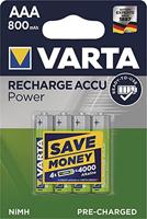 Varta Longlife Accu AAA-batterij, 800 mAh, oplaadbaar, nikkel-metaalhydride (NiMH), blauw, groen, AAA - thumbnail